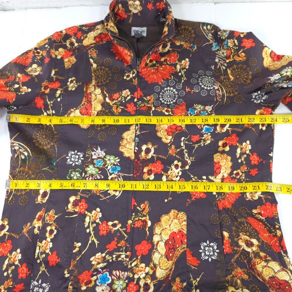 CHICOS JACKET WOMEN'S SIZE 3 BROWN RED YELLOW FLORAL FULL ZIP LINED POCKETS *EUC - Picture 14 of 16